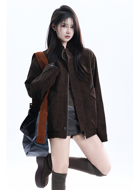 kk soul美式复古纯色老钱风外套夹克中性风飞行员拉链开衫上衣潮