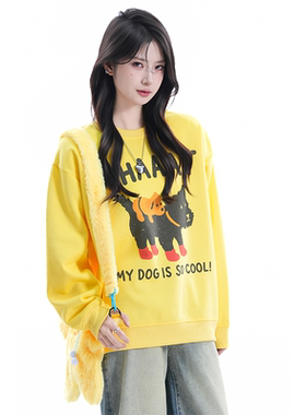 kk soul美式复古可爱小狗黄色圆领卫衣宽松慵懒休闲情侣长袖上衣