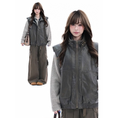 机车风立领皮马甲男女潮牌新款 soul美式 宽松慵懒百搭外套上衣