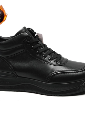 专柜正品沙驰男鞋冬季款轻质厚底牛皮加绒高帮休闲棉鞋Z12A9F0453