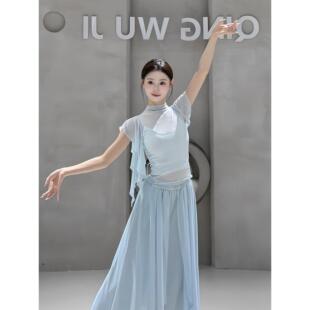 修身芭蕾舞服舞蹈身韵服女罩衫短袖练功高领纱衣现代舞上衣古典舞