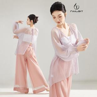 上衣现代服女飘逸形体中国跳舞长袖古典演出成人练功粉色舞蹈网纱