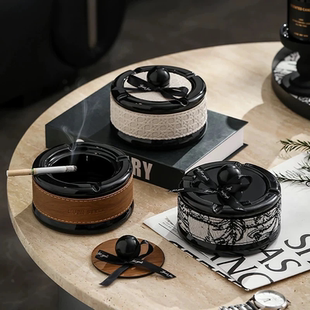 满氛法式陶瓷烟灰缸高级感小众轻奢创意家用客厅带盖灰缸送男友