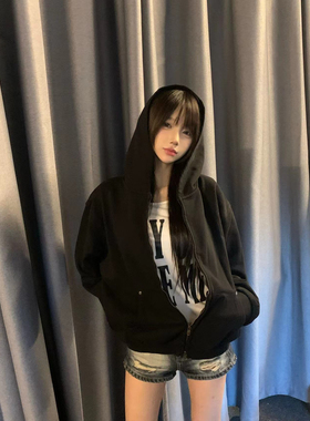 【Einsamer Richer】双色连帽拉链卫衣复古做旧破坏休闲宽松外套