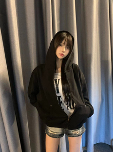 双色连帽拉链卫衣复古做旧破坏休闲宽松外套 Richer Einsamer