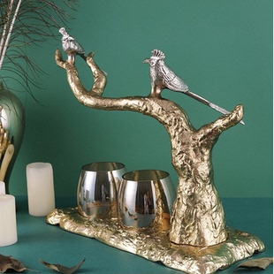 进口轻奢金色铝制玻璃蜡烛台家居装 饰摆件餐客厅卧室创意浪漫烛台