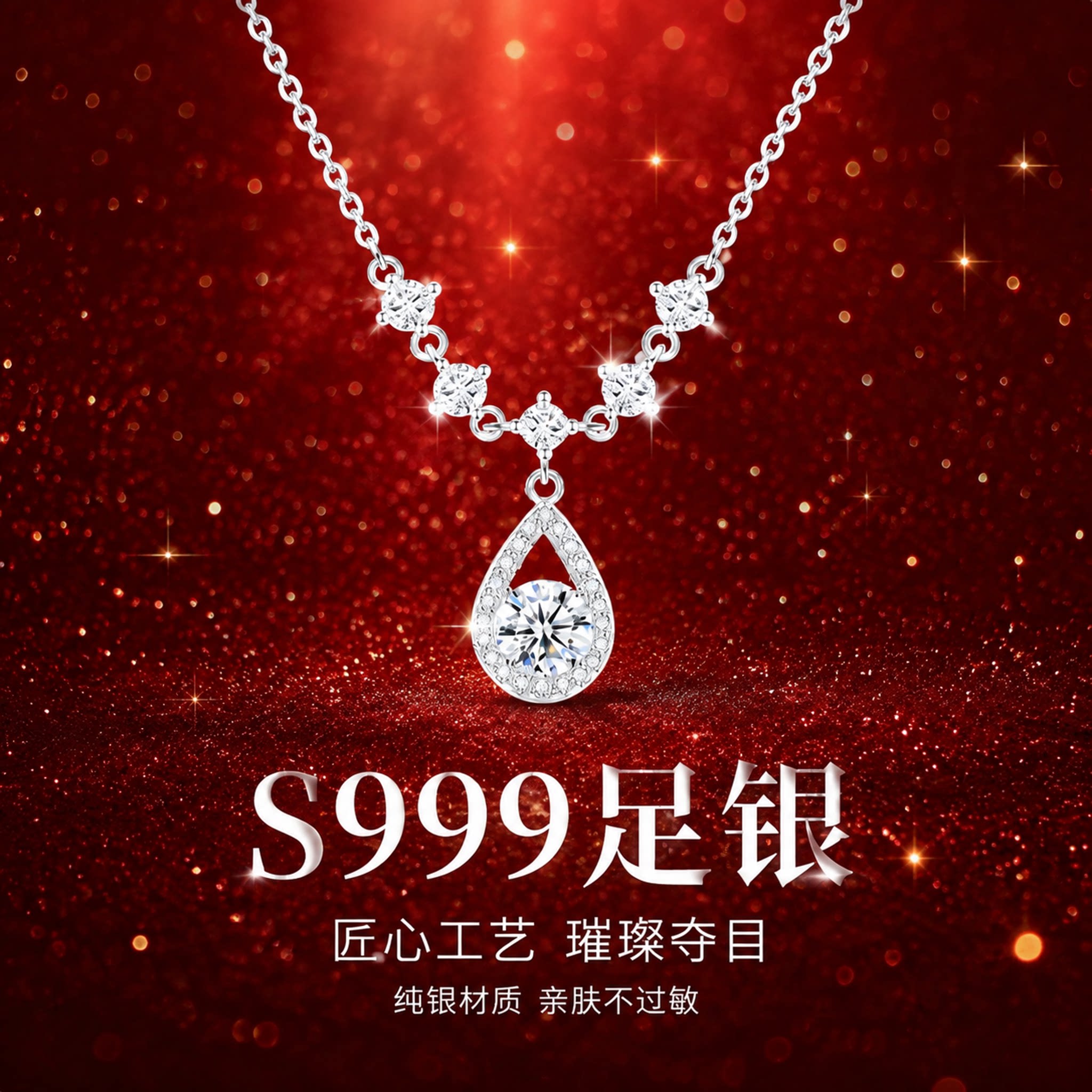 「人鱼之泪」S999纯银项链女超闪图片