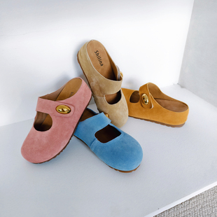 勃肯鞋女夏季增高5cm小金豆玛丽珍鞋软底魔术贴懒人半拖外穿单鞋