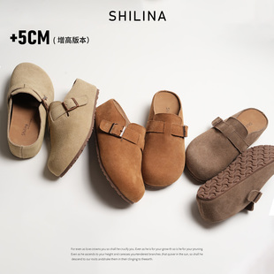 全包勃肯鞋女2025春夏新款懒人一脚蹬平底单鞋真皮软底轻便吐司鞋