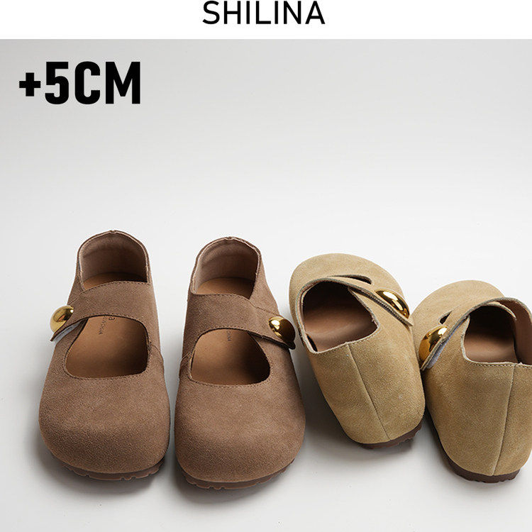 真皮勃肯鞋女5cm内增高玛丽珍单鞋小个子厚底休闲鞋