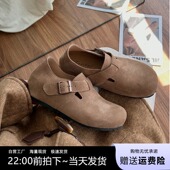 牛皮单鞋 女一脚蹬秋季 真皮勃肯鞋 全包磨砂厚底鞋 现货 2025春季