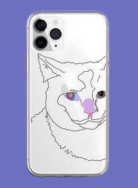 艺术创意趣味线条猫咪异瞳眼情侣高级感苹果17promax适用iphone16pro透明13min/xs15镜头全包xr软12min手机壳