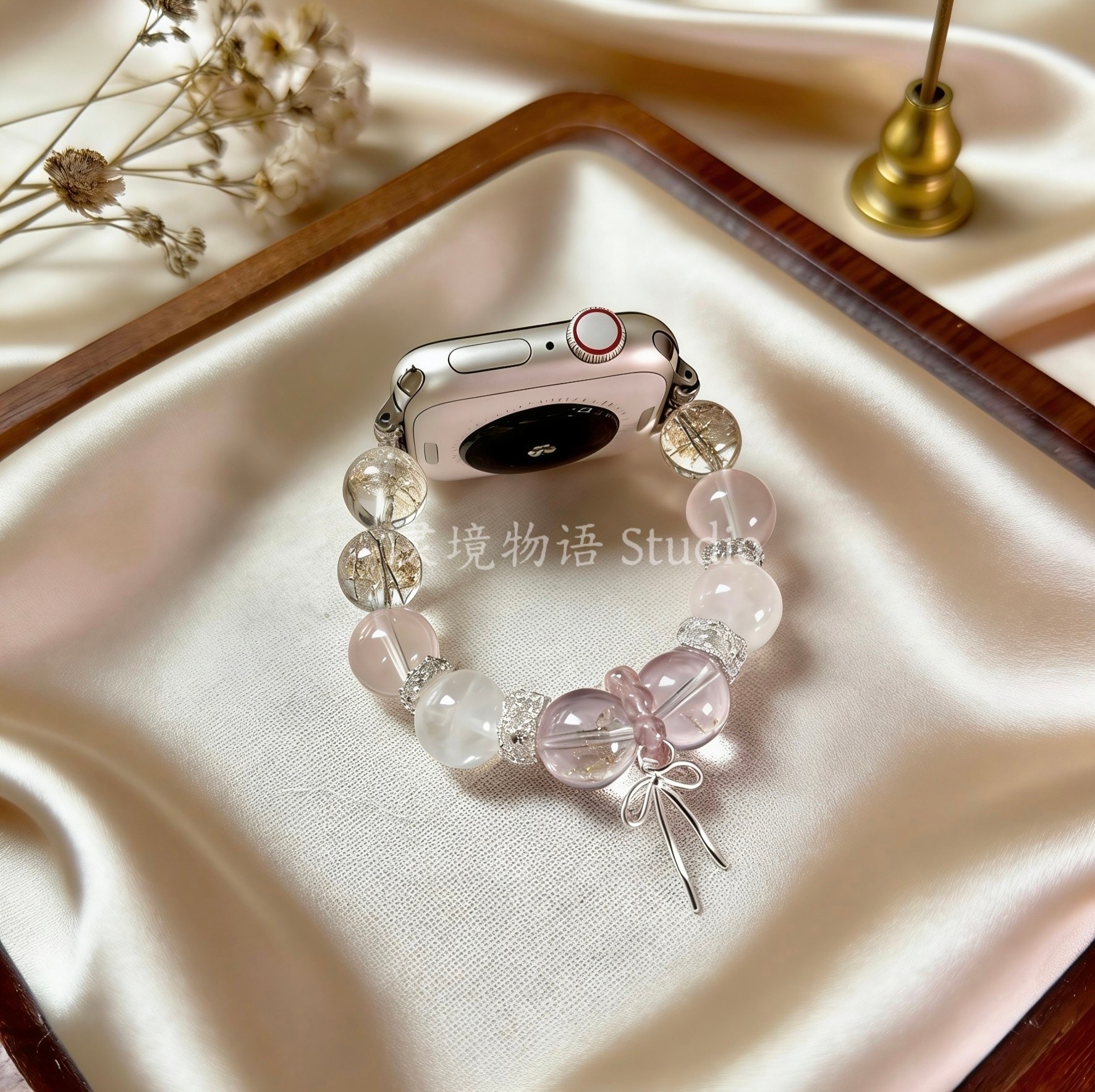 苹果iWatch天然水晶串珠表带高端轻奢高级感女朋友DIY生日礼物