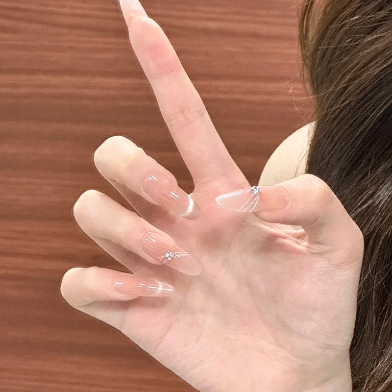 手工美甲穿戴甲中长款裸色猫眼