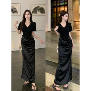 微胖mm连衣裙显瘦旗袍裙子 2025大码 夏季 新款 蛇蝎美人垂感缎新中式