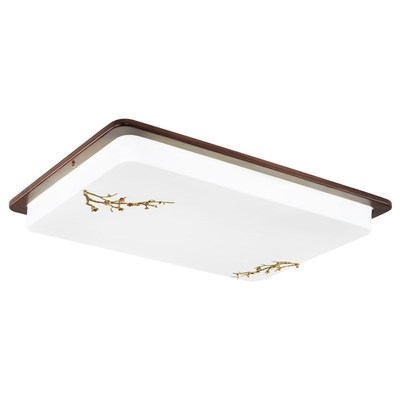 新中式吸顶灯具黑胡桃实木中国风卧室灯全铜长方形简约客厅灯8063