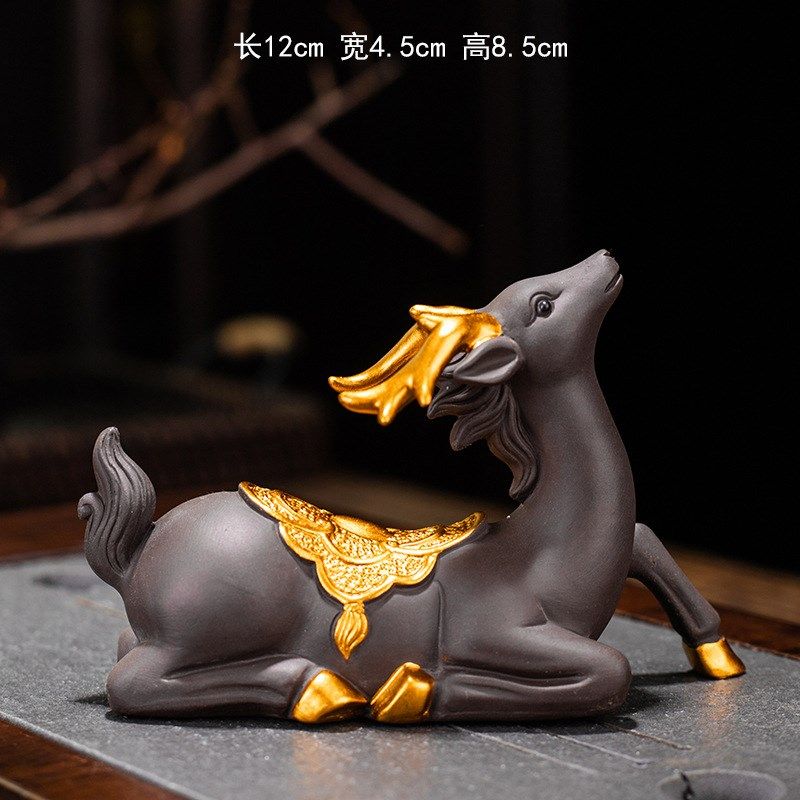 紫砂小茶玩描金鹿紫砂茶宠创意茶台茶桌车载家居摆件,特色手工艺,其他特色工艺品,淘宝优惠券,粉丝福利购,淘宝优惠卷