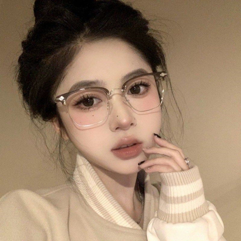 2173韩版复古级感半框眼镜女近视可配度数圆脸显瘦素颜眼镜框架