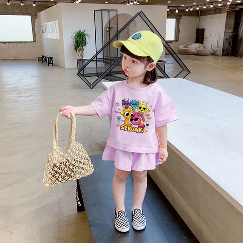 英国DHWA女童sprunki音乐盒子夏装短袖套装新款儿童夏装节奏盒子