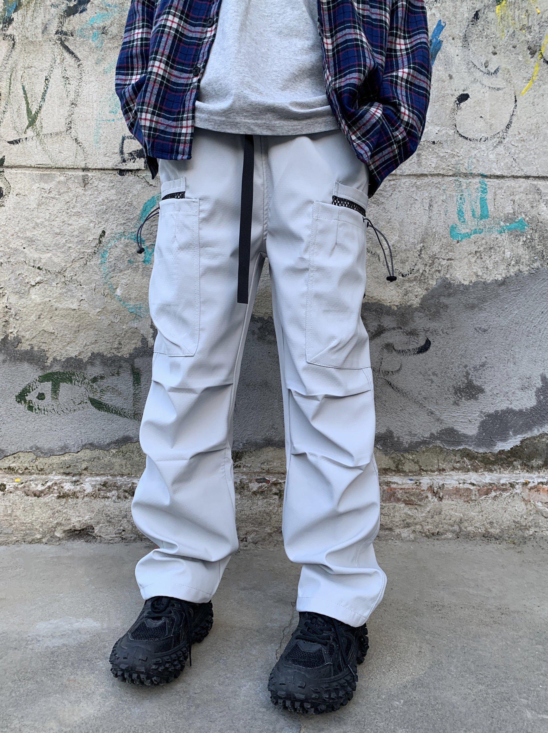 07QWER 秋冬季户外山系机能冲锋裤三防潮流学生直筒长裤贴腿口袋