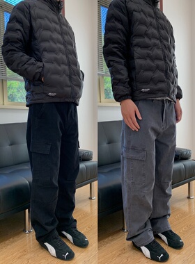 07QWER 秋冬宽松大口袋工装裤潮直筒阔腿水洗褪色纯棉休闲裤百搭