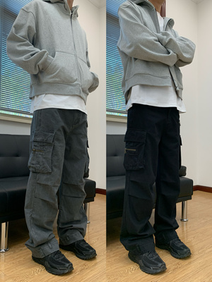07QWER 2025春季重磅水洗纯棉美式街头工装裤宽松直筒阔腿休闲裤