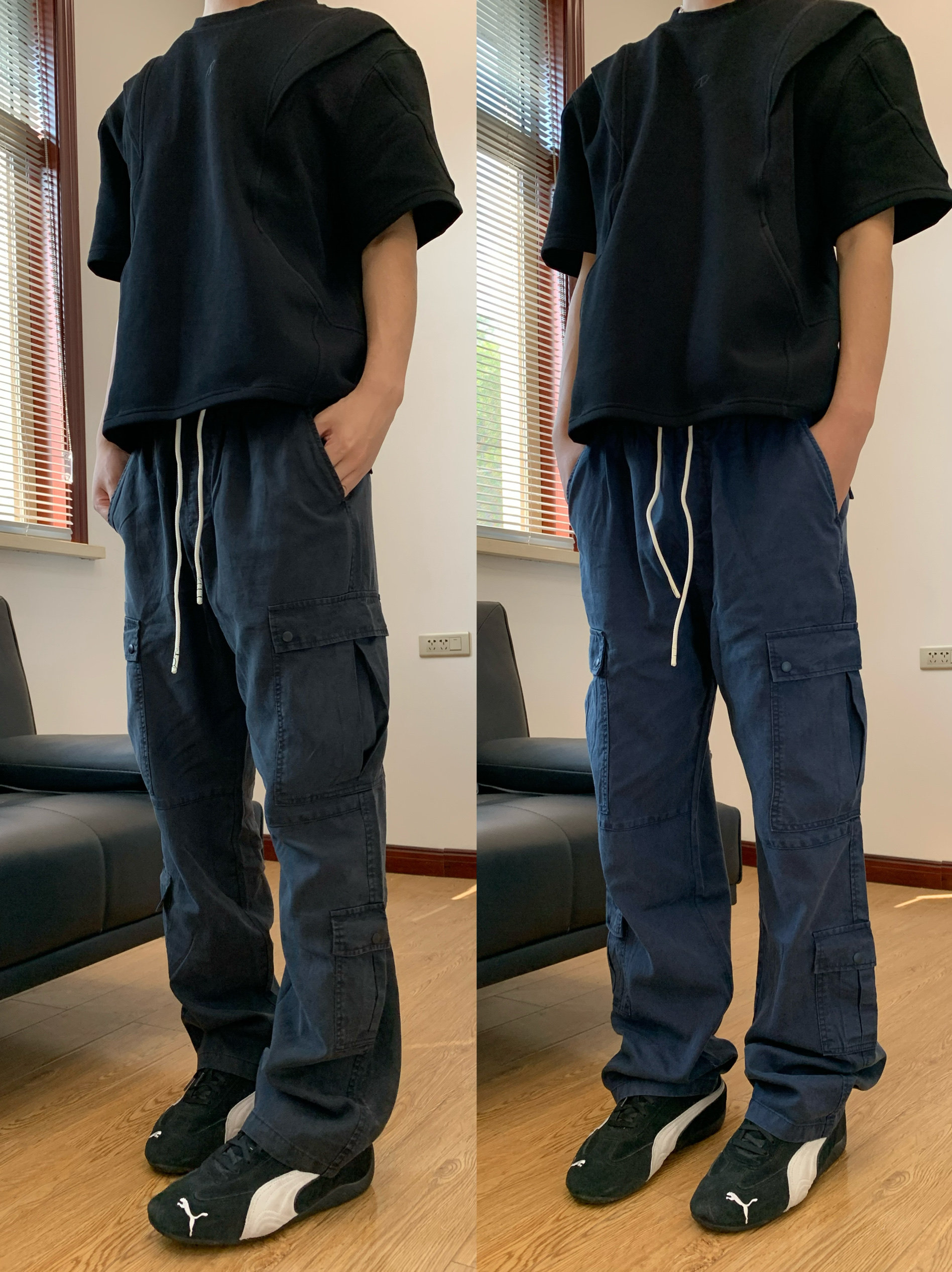 07QWER 夏季多口袋复古百搭工装裤男女直筒裤垂感宽松阔腿休闲裤