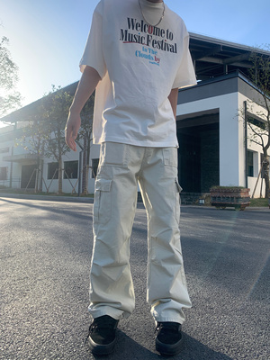 07QWER 四季通勤简约美式工装裤宽松直筒伞兵裤显瘦多口袋长裤