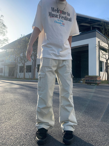 07QWER 四季通勤简约美式工装裤宽松直筒伞兵裤显瘦多口袋长裤
