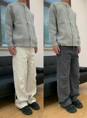 07QWER 春夏水洗纯棉做旧拼接休闲裤潮流百搭情侣通勤运动拖地长