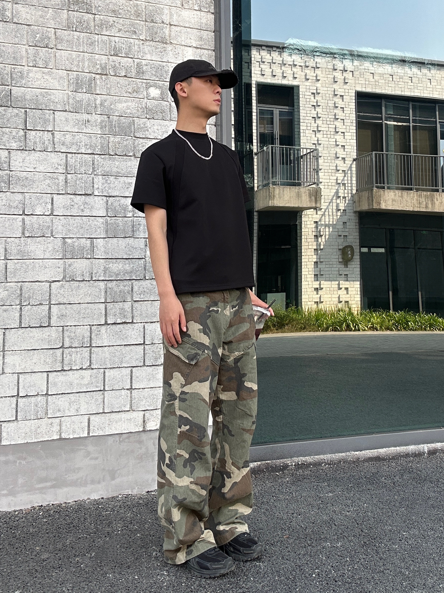 07QWER 夏季薄款美式街头迷彩工装裤宽松直筒男女法工长裤大口袋