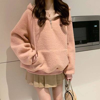 韩式休闲风连帽双面绒卫