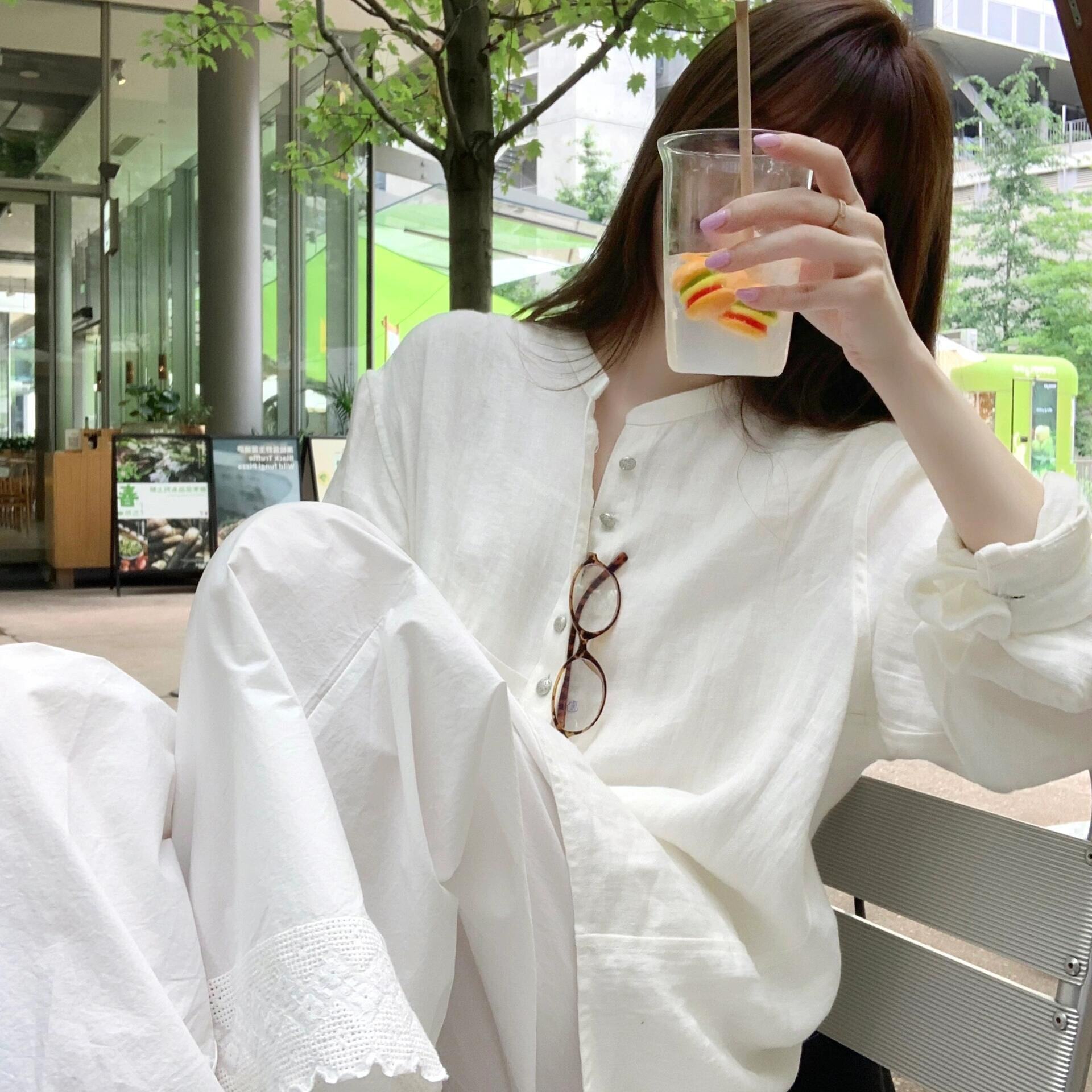 慵懒风天丝棉麻防晒长袖衬衫女薄款夏季凉爽透气亚麻白色小衫上衣