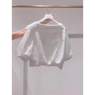 白色翻领泡泡袖t衬衫短袖t恤女2026新款夏薄款轻奢高级感短款上衣