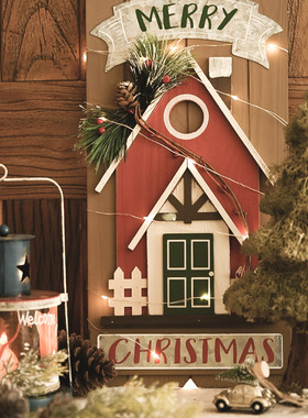 圣诞节木质挂件房子挂牌挂饰christmas decoration门饰门挂装饰品