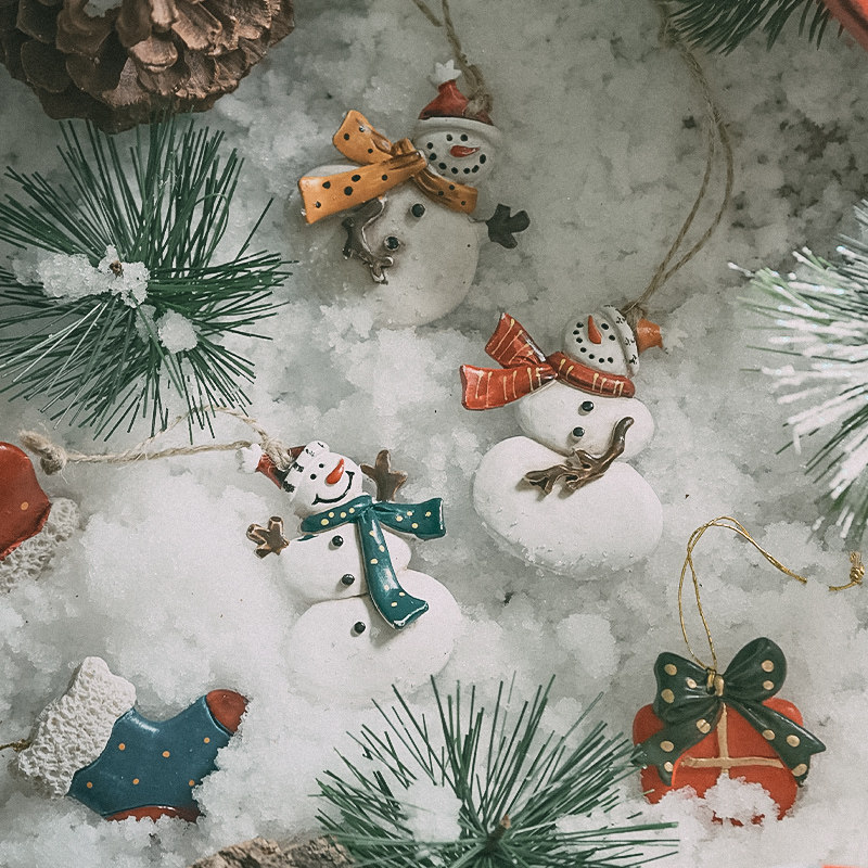 树脂做旧雪人圣诞节装饰小挂件