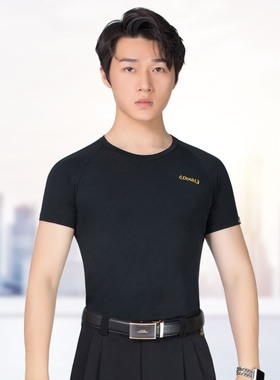 丹宝罗夏季男摩登舞服短袖黑色圆领上衣舞蹈服交谊舞拉丁舞练功服