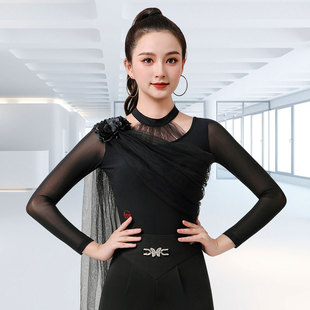 品牌丹宝罗高级拉丁舞衣长袖伦巴舞好看舞蹈上衣女广场舞服连体衣