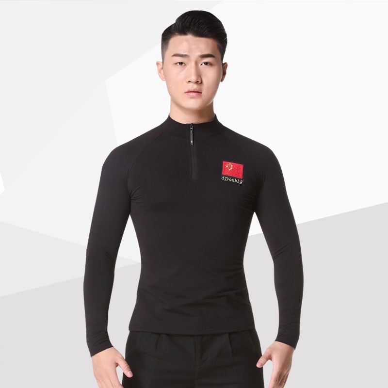 丹宝罗摩登舞国标舞成人男上衣女拉丁舞服长袖黑色广场舞蹈练功服