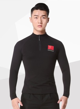 丹宝罗摩登舞国标舞成人男上衣女拉丁舞服长袖黑色广场舞蹈练功服