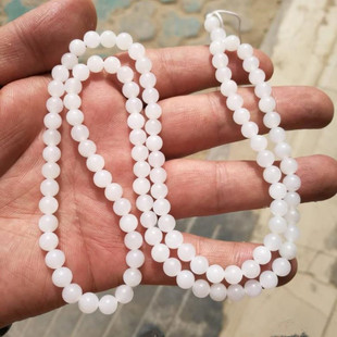 新疆天然和田玉羊脂玉项链玉质细腻108颗6mm男女款羊脂玉圆珠项链