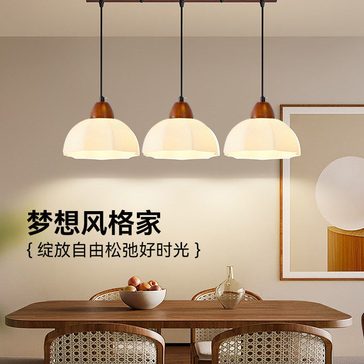 红木色饭厅吊灯三头实木餐厅灯具