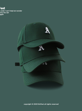 SixFeet绿色帽子女硬顶潮牌鸭舌帽小众贴标A字母日系棒球帽男春夏