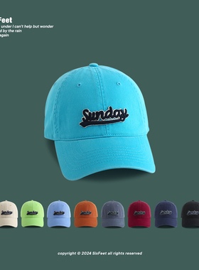 SixFeet湖蓝色贴标棒球帽韩版男女百搭日系英文鸭舌帽春夏显脸小