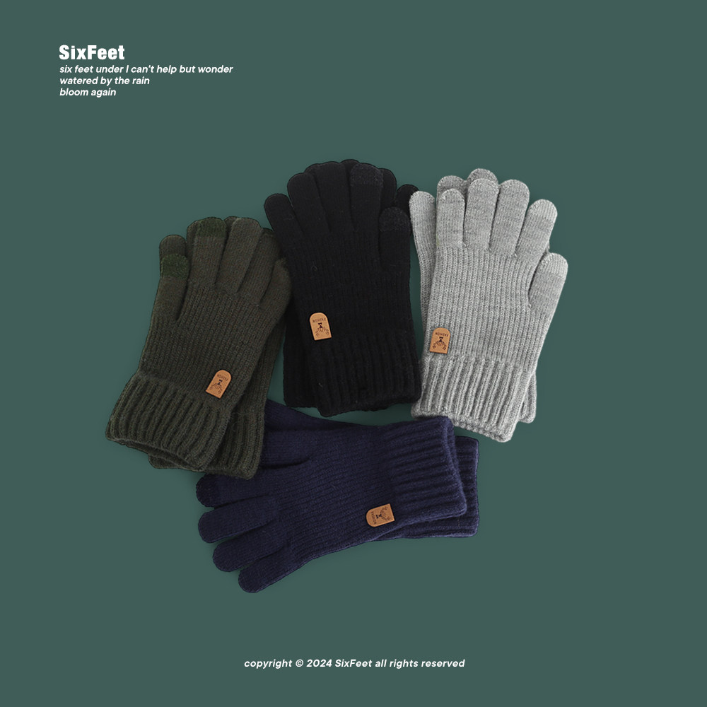 冬季男生手套韩版ins情侣加厚纯色针织毛线保暖触屏骑行分指手套