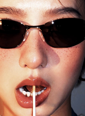 复古金属小众辣妹弧面茶色墨镜女