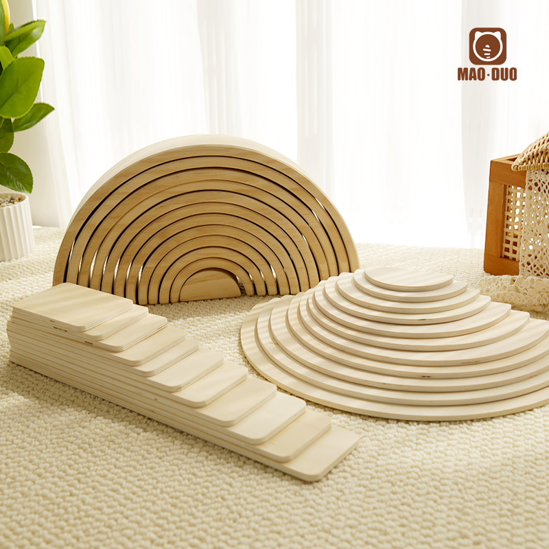 原木无漆积木儿童益智玩具宝宝认知形状颜色拼搭积木构建过家家ZY