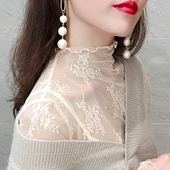 性感内搭200斤半高领网纱内衣 大码 秋冬季 蕾丝打底衫 长袖 胖mm女装