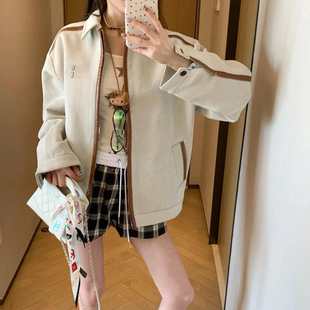 正确版本天花板24SS 奚梦瑶同款mumu帆布拼皮拉链夹克外套 女款