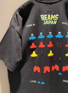 日系BEAMS JAPAN TEE 富士山卡通图案重磅宽松情侣红绳短袖T恤男